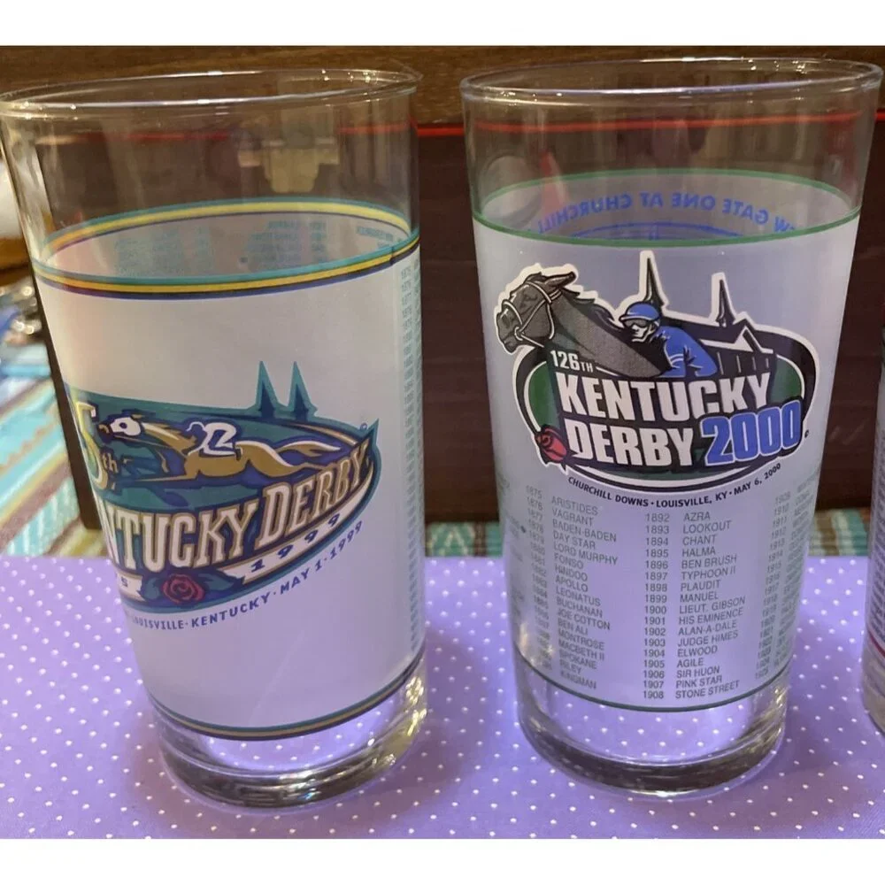 Kentucky Derby Drinking Glasses Julep LOT OF 4 1999 2000‎ 2001 2003 Vintage 5.5”